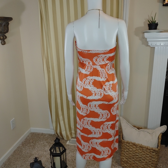PRAIRIE NEW YORK CRUSH ORANGE STRAPLESS DRESS WITH BONED SIDES S - Picture 4 of 5